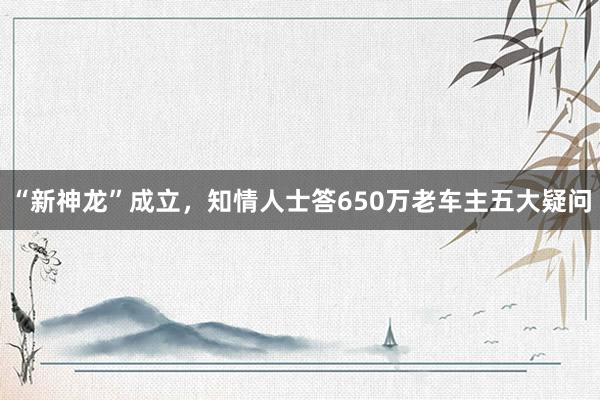“新神龙”成立，知情人士答650万老车主五大疑问