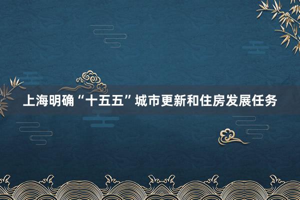 上海明确“十五五”城市更新和住房发展任务