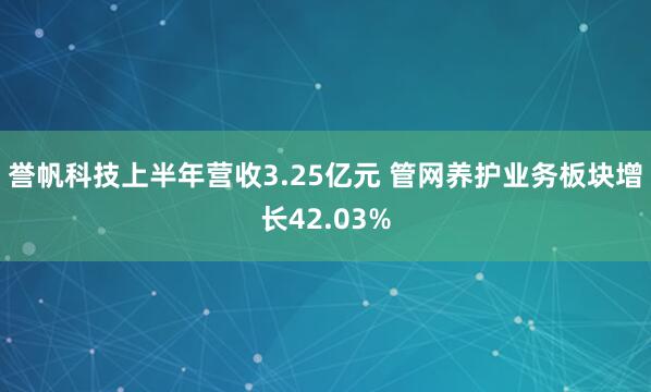 誉帆科技上半年营收3.25亿元 管网养护业务板块增长42.03%