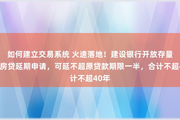 如何建立交易系统 火速落地！建设银行开放存量个人房贷延期申请，可延不超原贷款期限一半，合计不超40年