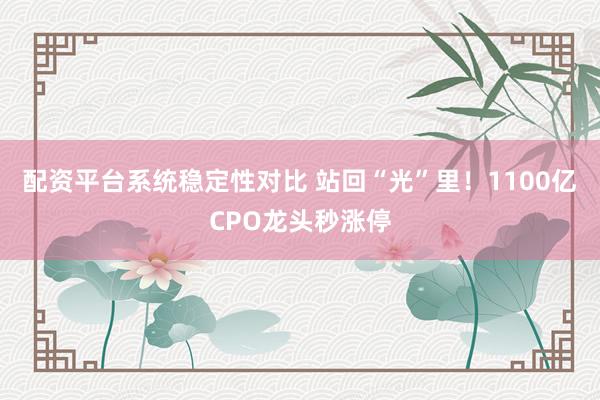配资平台系统稳定性对比 站回“光”里！1100亿CPO龙头秒涨停
