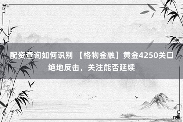 配资查询如何识别 【格物金融】黄金4250关口绝地反击，关注能否延续