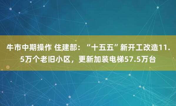 牛市中期操作 住建部：“十五五”新开工改造11.5万个老旧小区，更新加装电梯57.5万台