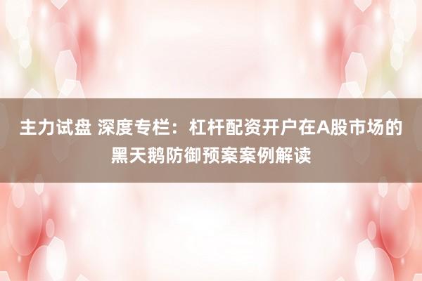 主力试盘 深度专栏：杠杆配资开户在A股市场的黑天鹅防御预案案例解读