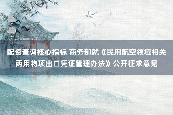 配资查询核心指标 商务部就《民用航空领域相关两用物项出口凭证管理办法》公开征求意见